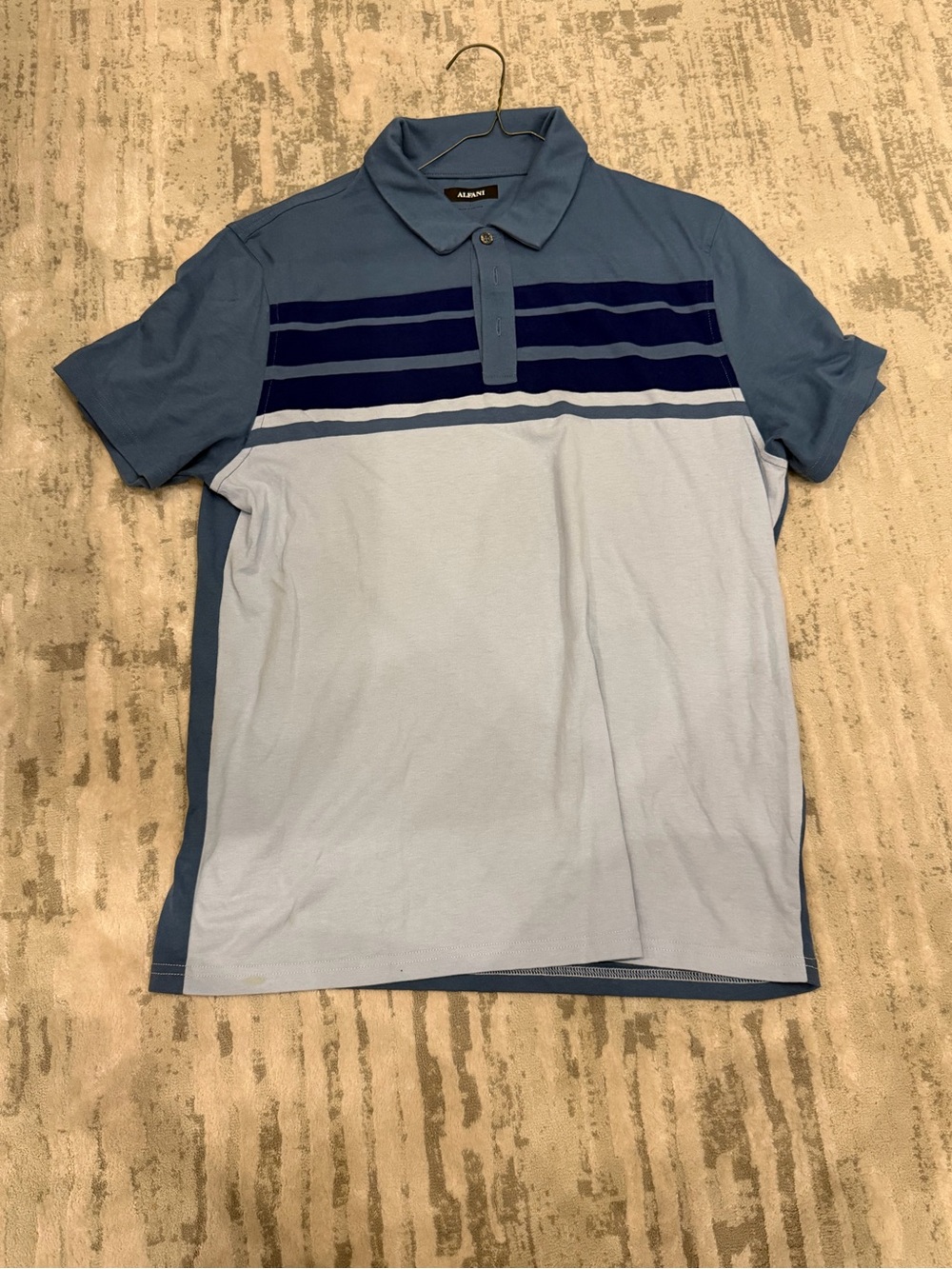 New Alfani Men's Two-Tone Blue Stripe Polo